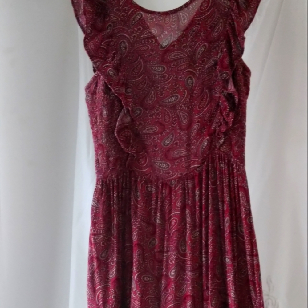 WOMENS "ANA" RED PAISLEY RUFFLED MAXI DRESS..SZ. XS..MADE IN INDIA